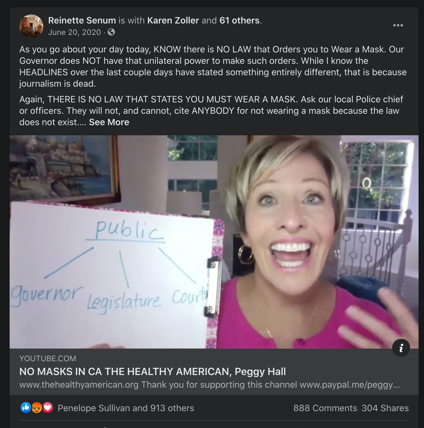 Screenshot of a Facebook post by Senum, which are often removed from the platform because of its content rules regarding misleading information.