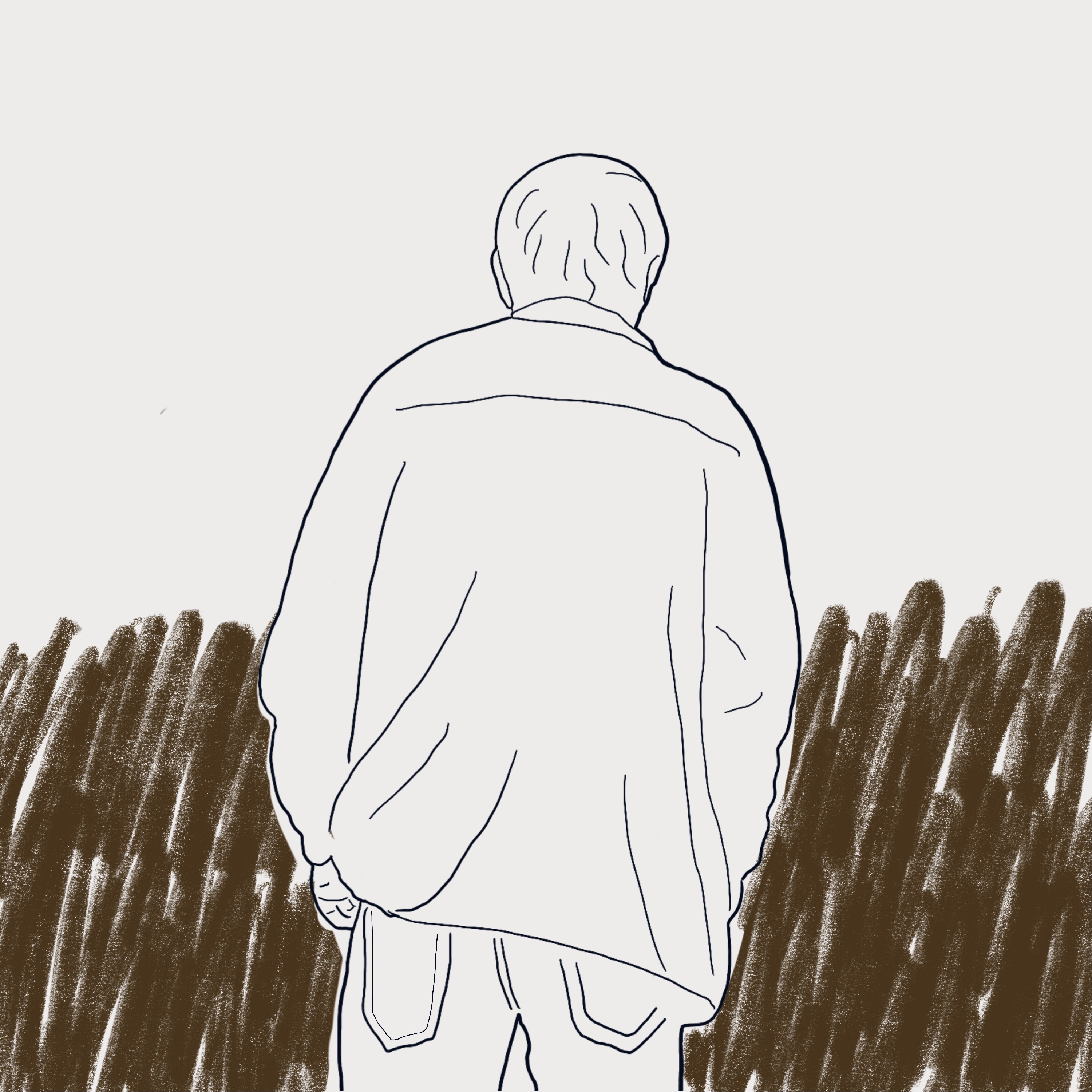 an illustration of an old man from the back