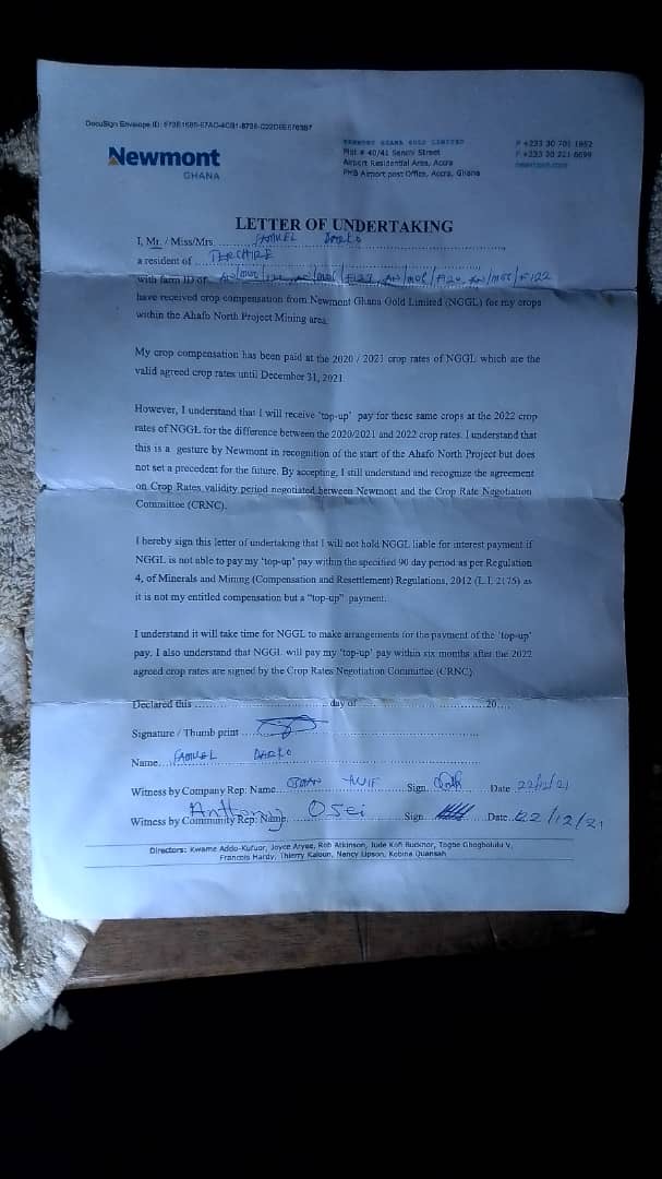 Newmont receipt to farmes
