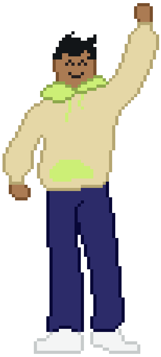A gamer smiling and waving