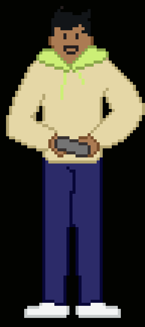 The gamer plays a handheld console
